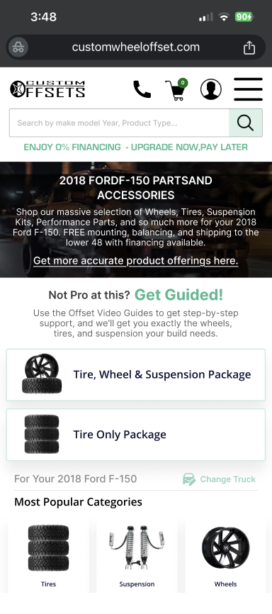 Before — original navigation or YMM selector state
